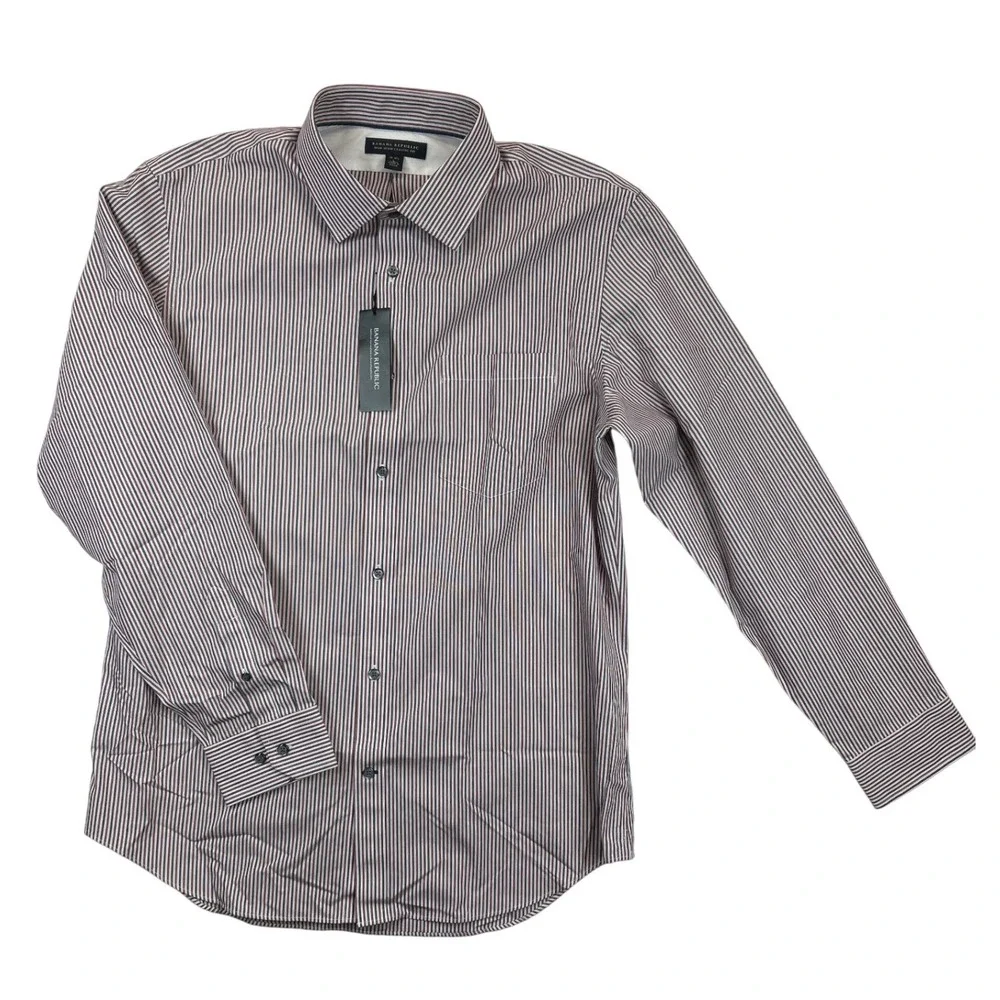 Banana Republic Dress Shirt Mens‎ L Blue Red Stripe Non Iron Classic Fit NWT